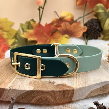 Collier bicolore 25mm BioThane® – Vert sapin & vert sauge, taille M+ (Imparfait)